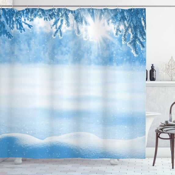 Ambesonne White Shower Curtain, Snow Cold Winter, 69"Wx70"L, White