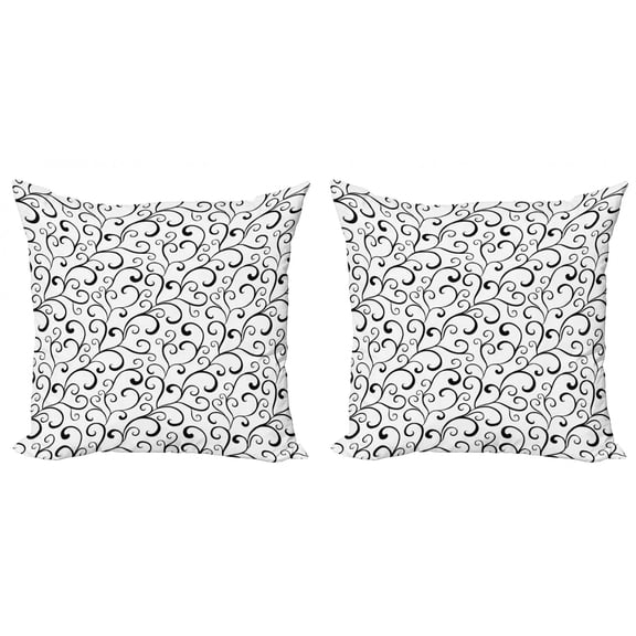Ambesonne White Throw Pillow Cover 2 Pack, Curlicue Organic Swirls Art, 20", Charcoal Grey and White