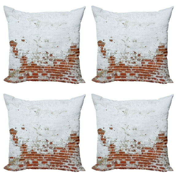 Ambesonne White Throw Pillow Cover 4 Pack, Aged Vintage Brick Wall, 16", Red