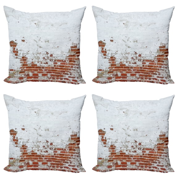 Ambesonne White Throw Pillow Cover 4 Pack, Aged Vintage Brick Wall, 24", Red