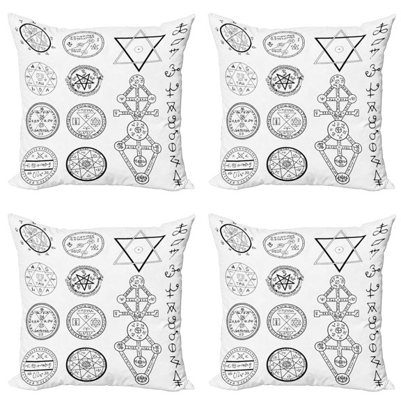 Ambesonne White Throw Pillow Cover 4 Pack, Collage of Magic, 20", White and Black