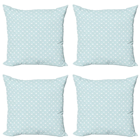 Ambesonne White Throw Pillow Cover 4 Pack, Conceptual Ocean Waves, 16", Pale Blue White