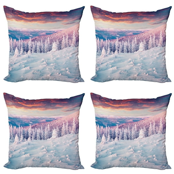 Ambesonne White Throw Pillow Cover 4 Pack, European Snowy Mountain, 20", White Pink