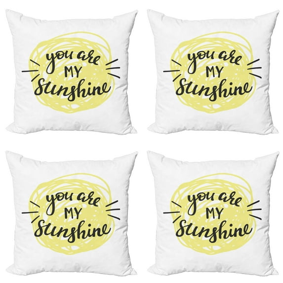 Ambesonne White Throw Pillow Cover 4 Pack, Hand Drawn Sun Romance, 20", Pale Yellow Black