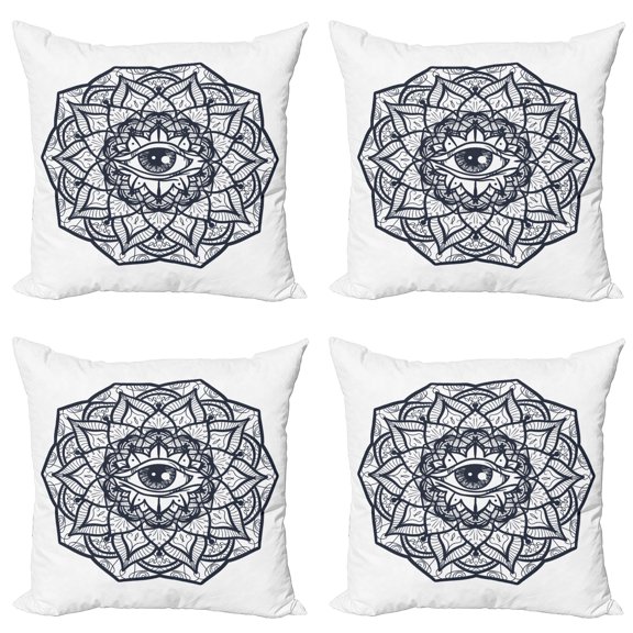 Ambesonne White Throw Pillow Cover 4 Pack, Mandala Tribal, 16", Black White