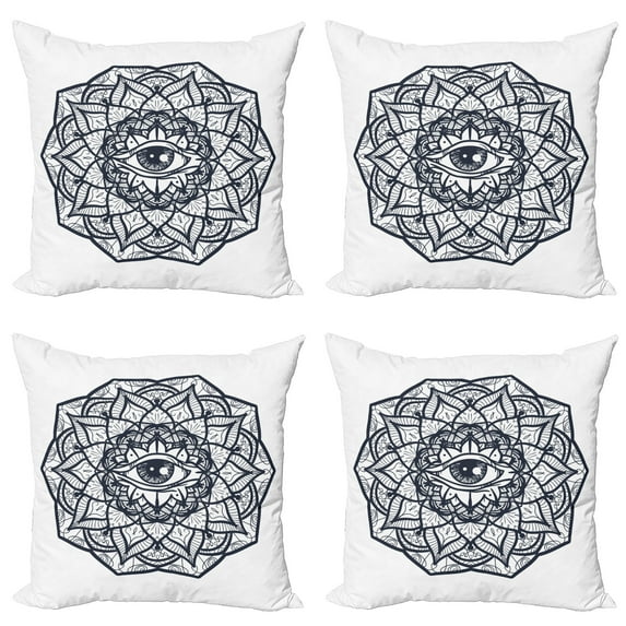 Ambesonne White Throw Pillow Cover 4 Pack, Mandala Tribal, 18", Black White