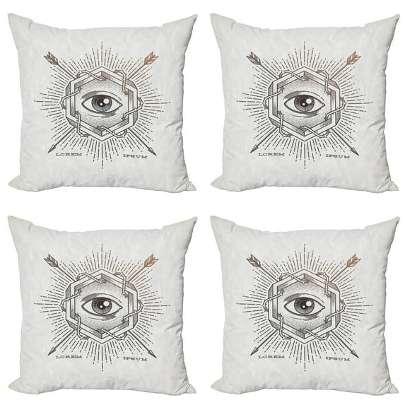 Ambesonne White Throw Pillow Cover 4 Pack, Mystic Third Eye, 24", Beige