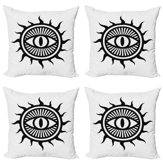 Ambesonne White Throw Pillow Cover 4 Pack, Occult Eye in Sun, 20", Black and White