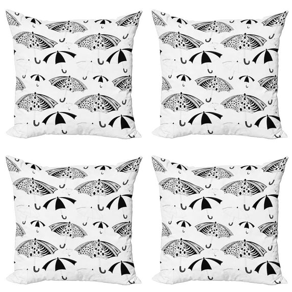 Ambesonne White Throw Pillow Cover 4 Pack, Ornate Umbrellas, 20", Black White