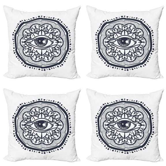 Ambesonne White Throw Pillow Cover 4 Pack, Retro All Seeing Eye Art, 20", Blue White