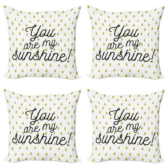 Ambesonne White Throw Pillow Cover 4 Pack, Romantic Green Droplets, 18", Mustard White