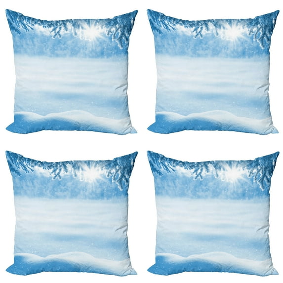 Ambesonne White Throw Pillow Cover 4 Pack, Snow Cold Winter, 18", White