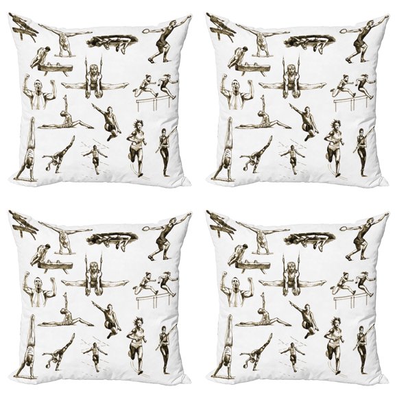 Ambesonne White Throw Pillow Cover 4 Pack, Summer Sports Athlete, 20", Olive Green White