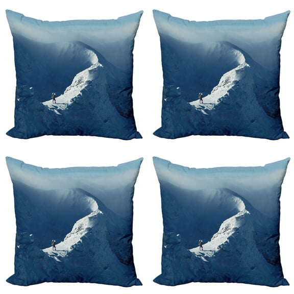 Ambesonne White Throw Pillow Cover 4 Pack, Sunny Day in Mountains, 16", Slate Blue White