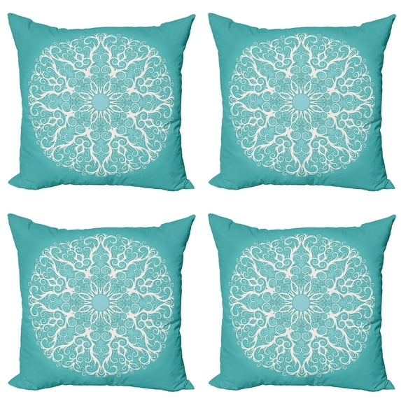Ambesonne White Throw Pillow Cover 4 Pack, Symmetrical Floral Curves, 16", White