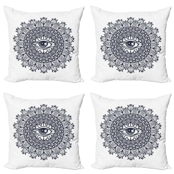 Ambesonne White Throw Pillow Cover 4 Pack, Vintage Tribal Mandala, 24", Grey