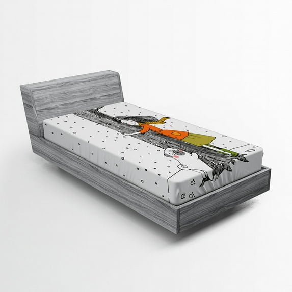 Ambesonne White and Black Fitted Sheet, Girl with Pug, Twin Size, White and Black