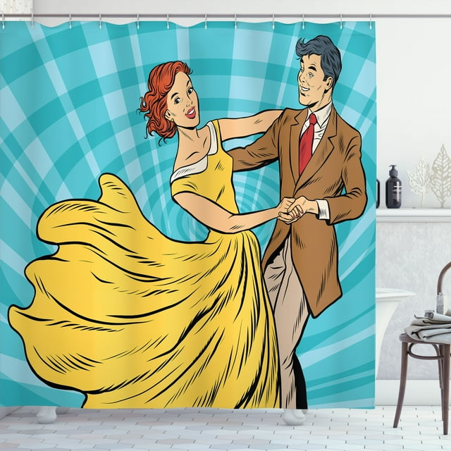 Ambesonne Wife Shower Curtain, Dancing Romantic Retro Couple, 69"Wx75"L, Multicolor