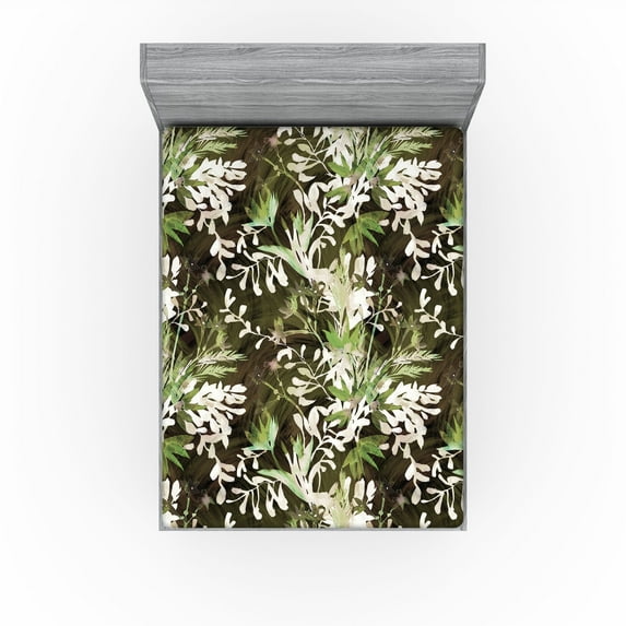 Ambesonne Wild Botany Fitted Sheet, Dreamy Jungle Leaves, California King, Pistachio Green Champagne