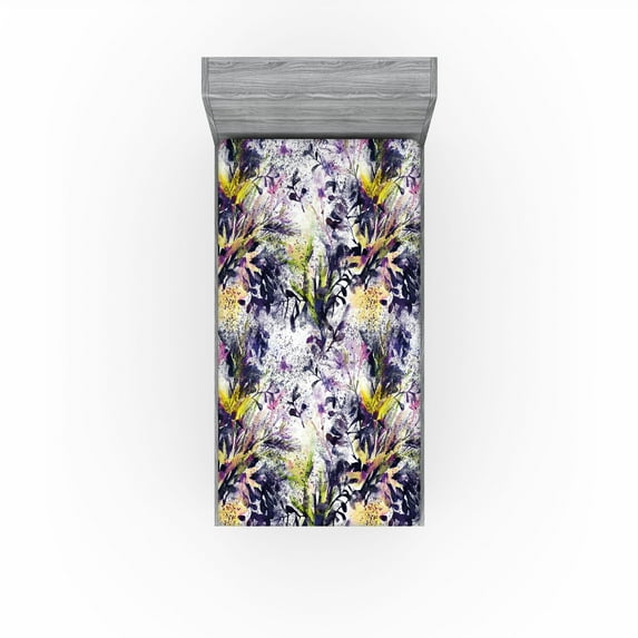 Ambesonne Wild Floral Fitted Sheet, Flowers Jungle Design, Twin XL Size, Dark Indigo Yellow Green