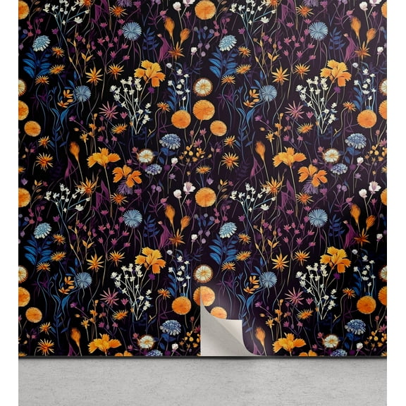 Ambesonne Wild Jungle Peel & Stick Wallpaper for Home, Dreamy Colors Floral, 13"x100", Marigold Dried Rose Ivory