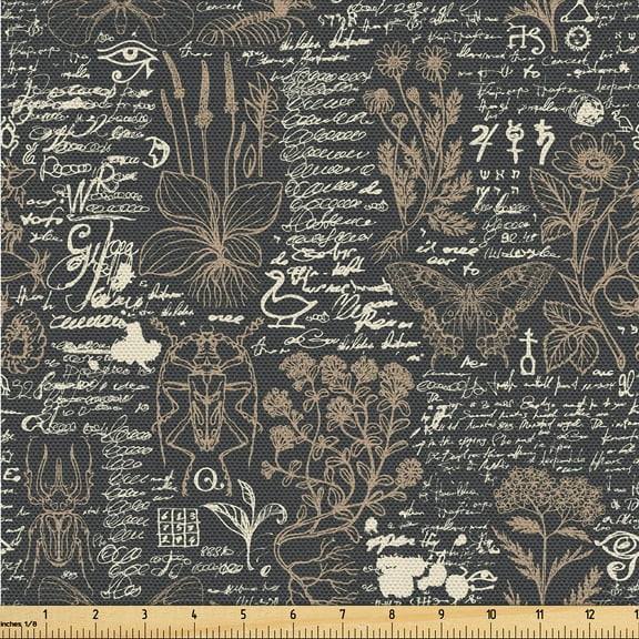 Ambesonne Wild Life Fabric by the Yard Upholstery, Exotic Jungle Bettle Moth, 1 Yard, Dark Khaki Charcoal Grey