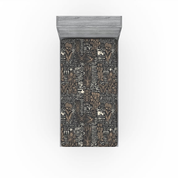 Ambesonne Wild Life Fitted Sheet, Exotic Jungle Bettle Moth, Twin Size, Dark Khaki Charcoal Grey