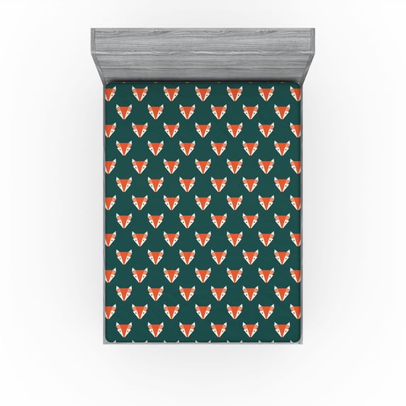 Ambesonne Wild Life Fitted Sheet, Geometric Fox Silhouettes, California King, Teal Burnt Sienna