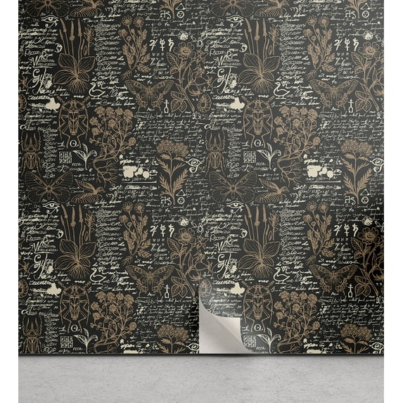 Ambesonne, Wild Life Peel & Stick Wallpaper for Home, Exotic Jungle Bettle Moth, 13"x100", Dark Khaki Charcoal Grey