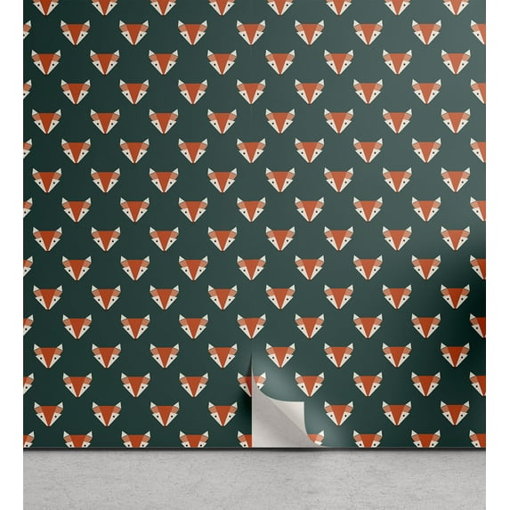 Ambesonne Wild Life Peel & Stick Wallpaper for Home, Geometric Fox Silhouettes, 13"x100", Teal Burnt Sienna