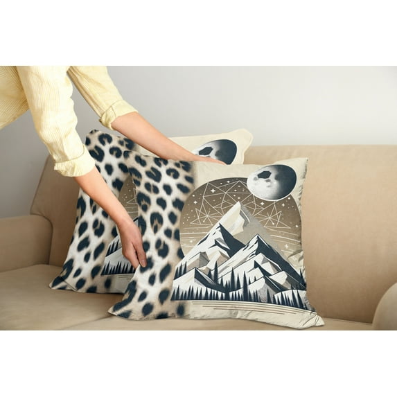 Ambesonne Wild Mountains Throw Pillow Cover Pack of 2, Boho Night Leopard, 2 Pcs-16"x16", Sepia Dark Blue Grey