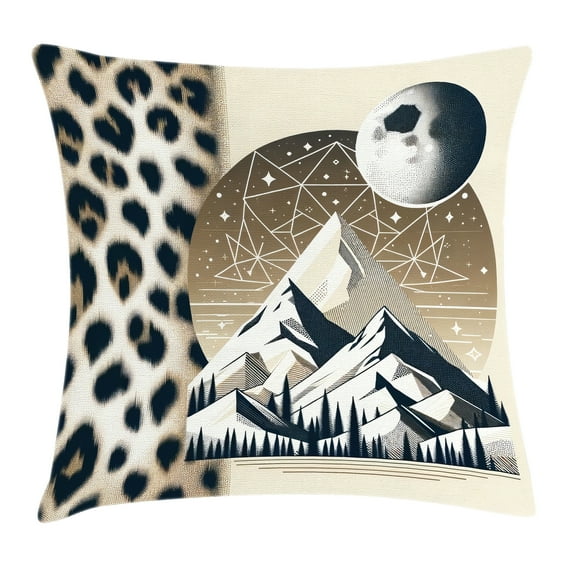 Ambesonne Wild Mountains Throw Pillow Cushion Cover, Boho Night Leopard, 16" X 16", Sepia Dark Blue Grey