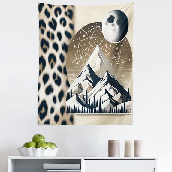 Ambesonne Wild Mountains Wall Hanging Tapestry, Boho Night Leopard, 23"x28", Sepia Dark Blue Grey