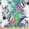 thumbnail image 1 of Ambesonne Wild Nature Fabric by the Yard Upholstery, Art Zebra Heads Floral, 5 Yards, White and Fern Green, 1 of 5