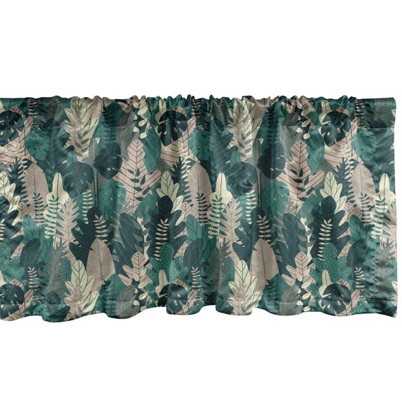 Ambesonne Wild Nature Valance Pack of 2, Cartoon Botany Leaves, 54"X18", Hunter Green and Warm Taupe