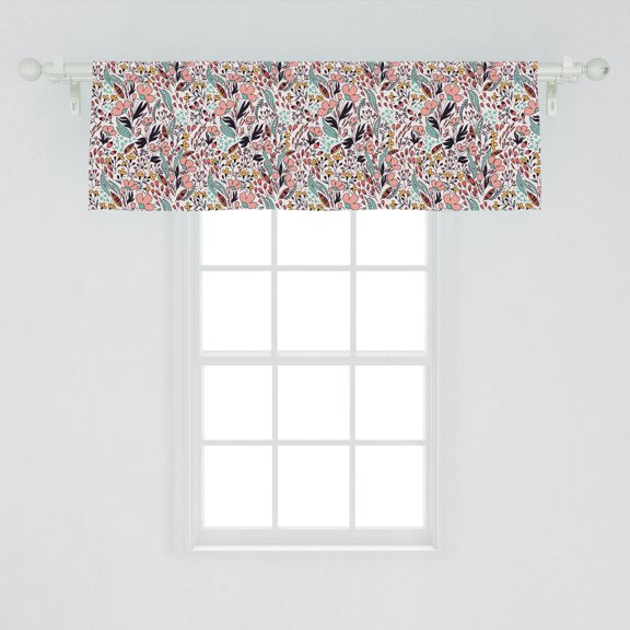 Ambesonne Wildflower Window Valance, Spring Buds Leaves Herbs, 54" X 18", Blush Salmon