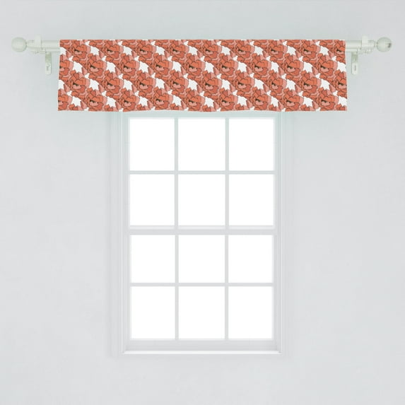 Ambesonne Wildflower Window Valance, Summer Blossoming Peony Flowers Engraved Design Repetition, Curtain Valance for Kitchen Bedroom Decor with Rod Pocket, 54" X 12", Burnt Sienna Salmon