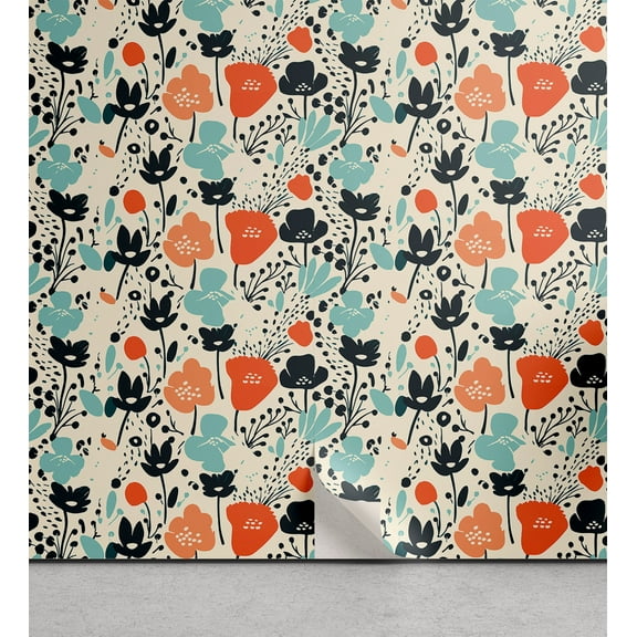 Ambesonne Wildflowers Peel & Stick Wallpaper for Home, Abstract Floral Fantasy, 13"x36", Seafoam Salmon Eggshell