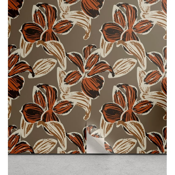 Ambesonne Wildflowers Peel & Stick Wallpaper for Home, Abstract Floral Pattern, 13"x100", Pale Vermilion Taupe
