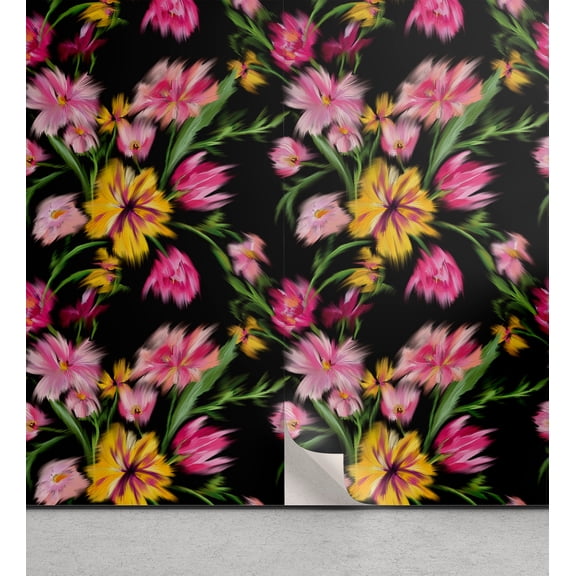 Ambesonne Wildflowers Peel & Stick Wallpaper for Home, Faded Effect Floral, 13"x72", Blush Earth Yellow Green