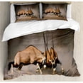 thumbnail image 1 of Ambesonne Wildlife Duvet Cover Set, Savage Savannah Animal, 2-Calking, Brown and Tan, 1 of 7