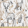 thumbnail image 1 of Ambesonne Wildlife Fabric by the Yard Upholstery, Deer Birds Fox Squirrel, 3 Yards, Pale Coffee Grey and White, 1 of 5