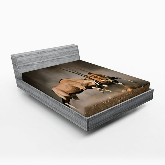 Ambesonne Wildlife Fitted Sheet, Savage Savannah Animal, Full Size, Brown and Tan