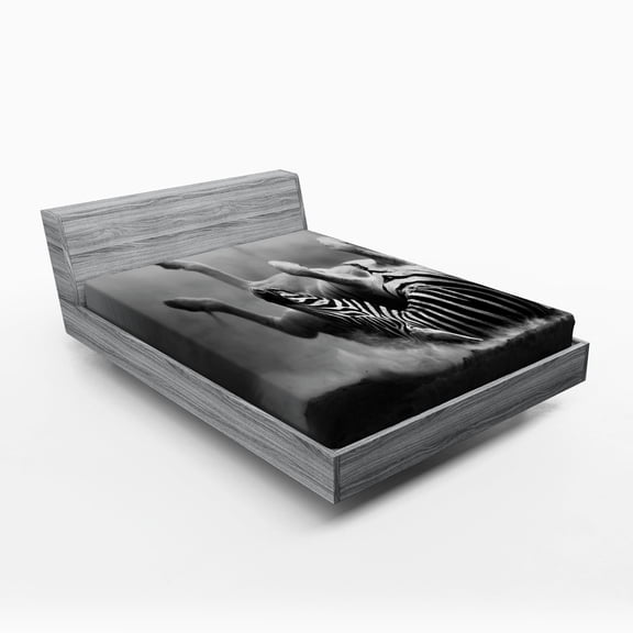 Ambesonne Wildlife Fitted Sheet, Savage Zebra Striped, Full Size, Black and White