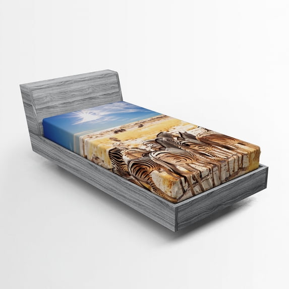 Ambesonne Wildlife Fitted Sheet, Savannah National Park, Twin Size, Multicolor