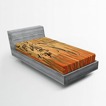 Ambesonne Wildlife Fitted Sheet, Tiger Jungle, Twin XL Size, Orange and Peach