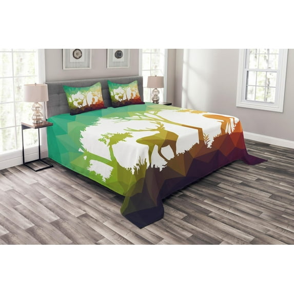 Ambesonne Wildlife Quilted Bedspread Set 3 Pcs, Desert Hunter Graphic, King Size, Multicolor