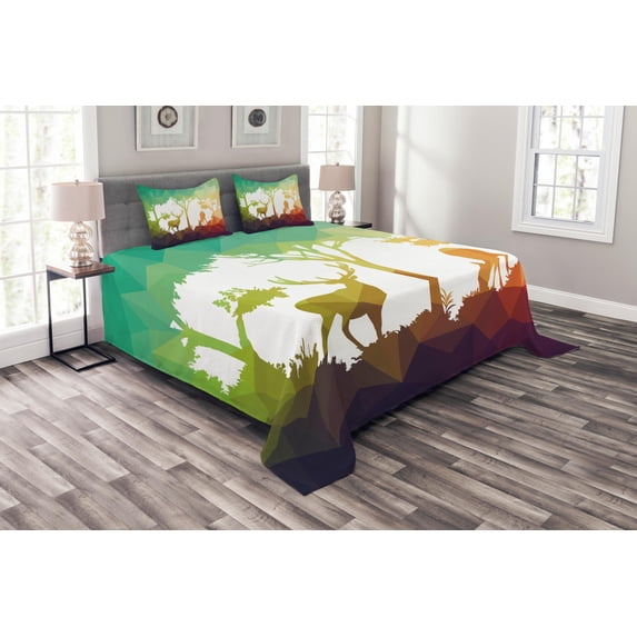 Ambesonne Wildlife Quilted Bedspread Set 3 Pcs, Desert Hunter Graphic, Queen Size, Multicolor