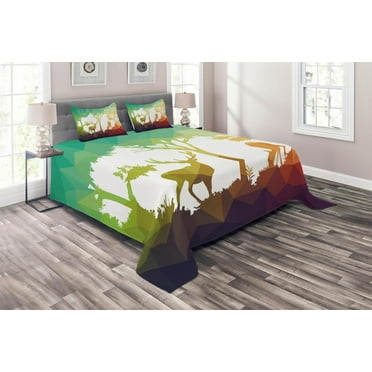 Ambesonne Wildlife Quilted Coverlet 3 Pcs, Desert Hunter Graphic, King Size, Multicolor