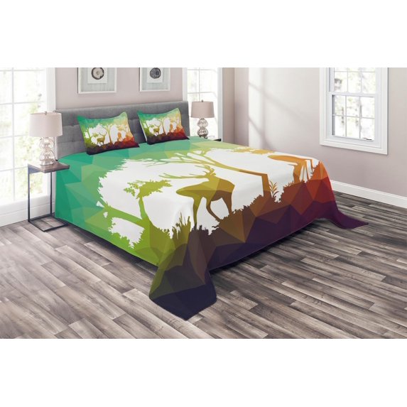 Ambesonne Wildlife Quilted Coverlet 3 Pcs, Desert Hunter Graphic, Queen Size, Multicolor